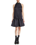 Sleeveless Drop-Waist Monili-Collar Dress, Black