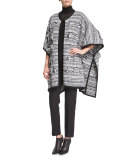 3/4-Sleeve Plaid Intarsia Cape, Black