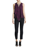 Laced Printed Silk Handkerchief Tank, Midnight