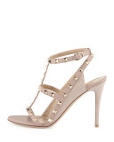 Rockstud Colorblock Caged 100mm Sandal, Poudre