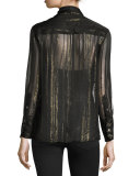 Leema Metallic Tie-Neck Blouse, Black