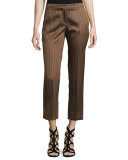Herringbone-Jacquard Cropped Pants, Gold