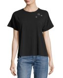Star-Embroidered Boxy Crewneck Tee, Black