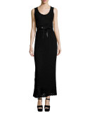 Sleeveless Scoop-Neck Crochet Dress, Black