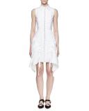 Sleeveless Embroidered Shirtdress, White