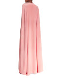 Lace-Front Caftan Gown, Peach/Black