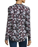 Goldie Floral Silk Tuxedo Blouse, Black/Navy/Red/White