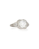 Estate Art Deco Octagonal Diamond Engagement Ring, Size 5.25