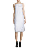 Layered Raised-Seam Satin Shift Dress