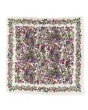 Floral Silk & Cashmere Square Peacock Scarf, Pink/Multicolor