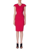 V-Neck Cap-Sleeve Sheath Dress, Berry Pink