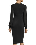 Long-Sleeve Beaded-Keyhole Sheath Dress 