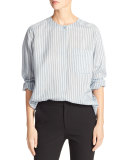 Menswear Striped Charmeuse Shirt, Blue