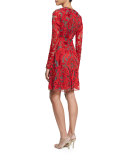 Lace Long-Sleeve A-Line Cocktail Dress, Red