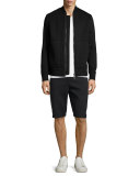 Zip-Up Pique Bomber Jacket, Black