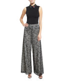 Caryn Embroidered-Collar Sleeveless Top