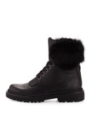 Patty Fur-Collar Hiker Boot, Black