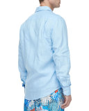 Linen Long-Sleeve Linen Shirt Shirt, Light Blue