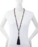 Salma Beaded Leather Tassel Necklace, Multi