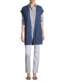 Brody Wanderlust Linen Check Button-Down Blouse