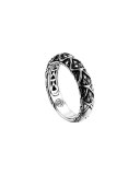 Naga Silver Lava Slim Band Ring with Black Sapphire, Size 7