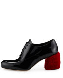 Shearling Fur-Heel Patent Oxford, Nero/Rosso