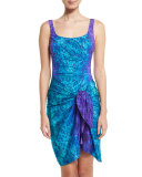 Chameleon Printed Silk Half Pareo, Turquoise/Purple