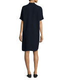 Quarter-Sleeve Double-V Crepe Dress