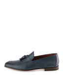 Perforated Leather Tassel Loafer, Blue