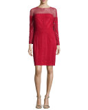 Paneled Lace Illusion Sheath Dress, Red Rock