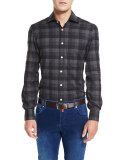 Buffalo Check Woven Dress Shirt, Gray