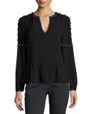 Mezzair Embellished Split-Neck Silk Blouse