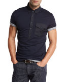 Jersey Polo w/Contrast Pocket & Placket, Navy