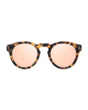 Leonard Round Mirrored Sunglasses, Tortoise/Rose