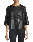 Sabina Leather 3/4-Sleeve Jacket, Black