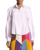Bishop-Sleeve Cotton Blouse