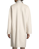 Ellington Boxy Mink-Trimmed Cashmere Coat, Ecru