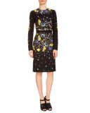 Evita Floral-Print Long-Sleeve Dress, Black/Multi