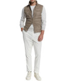 Suede Full-Zip Quilted Vest, Gray