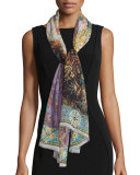 Silk Fern Paisley Scarf, White/Multicolor