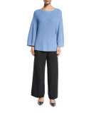 Wide-Leg Knit Pants, Charcoal