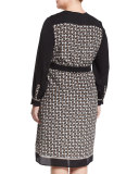Damiere Belted Geometric-Print Dress, Plus Size