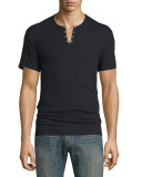 Short-Sleeve Henley T-Shirt, Black