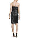 Strapless Leather Cocktail Dress, Black
