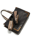 Granada Calf Leather Tote Bag, Black/Dark Brass