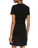 Short-Sleeve Zip-Front Suede Dress