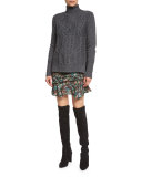 Cable-Knit Turtleneck Wool-Blend Sweater, Charcoal