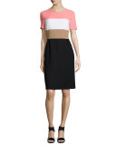 Short-Sleeve Colorblock Shift Dress, Multi Colors