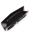 Feather Crocodile Small Slicer Clutch Bag, Black/White