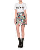 Metallic Rose Brocade Skirt, Silver/Multicolor